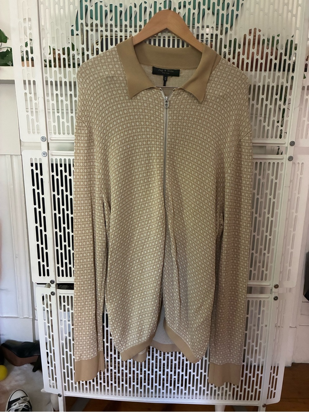 Rag & Bone Men's Beige Zip-Up Collared Knit Sweater